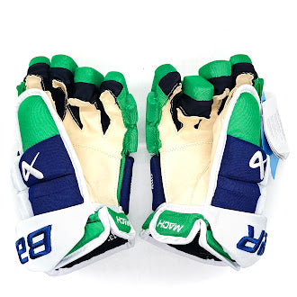 Bauer Supreme Mach - Gants de hockey NHL Pro Stock - Sebastian Aho (Bleu/Vert/Blanc)